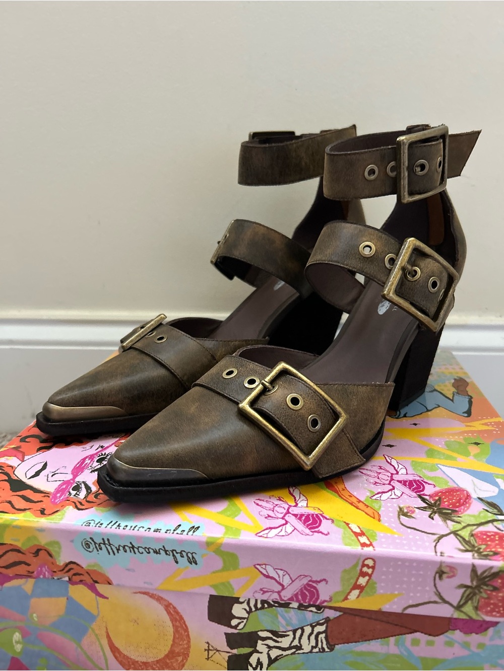 Free People NWT Jeffrey Campbell Hendrix Heel Distressed Brown Shoes size 9